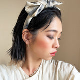 Slender Headband White Check Ribbon