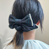 Black Green Ribbon Pearl Scrunchie