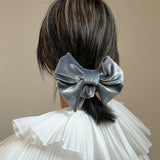 Big Ribbon Silver Velour Scrunchie