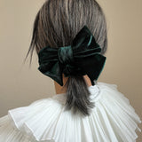 Big Ribbon Green Velor Scrunchie 