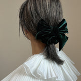Big Ribbon Green Velor Scrunchie 