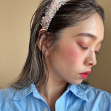 Frills Pink Grey Tweed Headband No Studs
