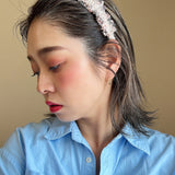 Frills Pink Grey Tweed Headband No Studs