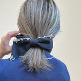 Big Ribbon Barrette Silver Studs