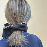 Big Ribbon Barrette Silver Studs