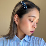 Hair Pin Velour Navy Silver Studs