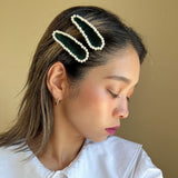Hair Pin Velour Green Pearl