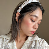 Slender Headband White Brown Pearl