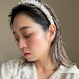 Slender Headband White Brown Pearl