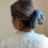 Blue Grey Mouton and Suede Ring Scrunchie
