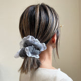 Dark Grey White Frills Scrunchie