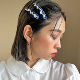 Hair Pin Velour Navy Silver