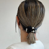 Black Tulle Pearl Hair Pony