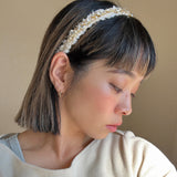White Tweed Gold Headband