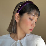 Purple Velour Gold Studs Slender Headband