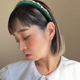 Green Velour Studs Slender Headband
