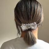 Pink Grey Tweed Ribbon Hair Pony