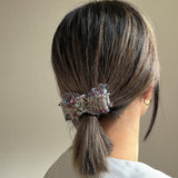 Pink Blue Tweed Ribbon Hair Pony