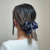 Grey Navy Velour Scrunchie