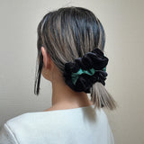Black Green Velour Scrunchie