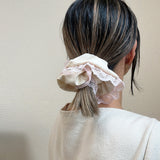 White Pink Satin Scrunchie