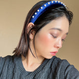 Slender Headband Velour Navy Pearl