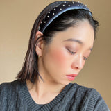 Slender Headband Velour Grey Silver Ball