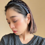 Slender Headband Velour Grey Silver Ball