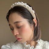 Slender Headband Velour Beige Pearl