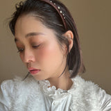 Tight Headband Velour Dark Brown Silver Studs