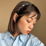 Narrow Headband Indigo Denim Black Flower