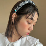 Slender Headband Flower Denim Blue Heart