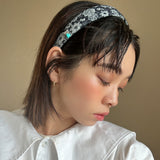 Thin Headband flower Denim Blue Heart