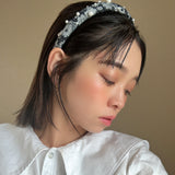 Slender Headband Flower Denim Pearl