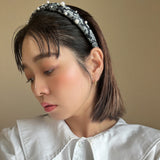 Slender Headband Flower Denim Pearl