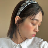 Thin Headband Flower Denim Silver Studs