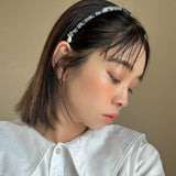 Tight Headband Flower Denim Pearl
