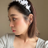 Wide Gather Headband White Black Dot