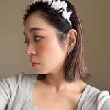 Wide Gather Headband White Black Dot