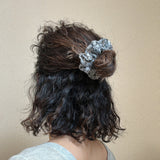 White Black Ribbon Mini Scrunchie