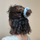 White Blue Ribbon Mini Scrunchie