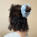 White Blue Ribbon Scrunchie