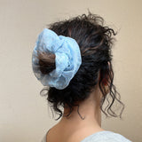 White Blue Ribbon Scrunchie