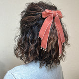 Velvet Big Ribbon Pink Barrette