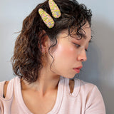 RE Hair Pin Green Pink Tweed