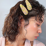 RE Hair Pin Green Pink Tweed