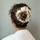 White Grey Silky Satin Scrunchie