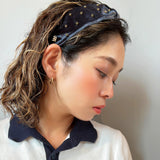 Charcoal Velour Turban Headband Gold Studs