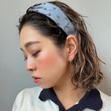 Charcoal Velour Turban Headband Gold Studs