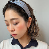 Charcoal Velour Turban Headband Gold Studs